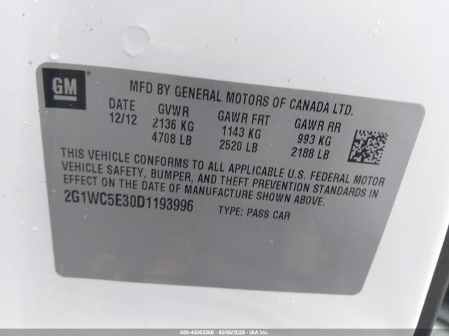 Продажа на аукционе авто 2013 Chevrolet Impala Ltz, vin: 2G1WC5E30D1193996, номер лота: 45005360