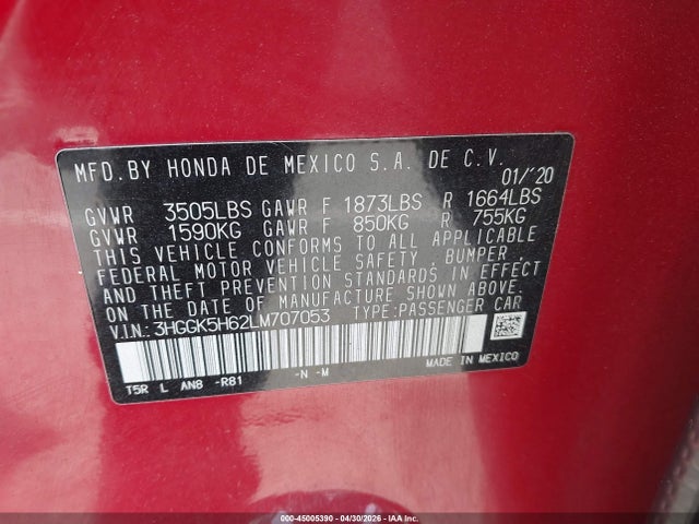 3HGGK5H62LM707053 Honda Fit Sport