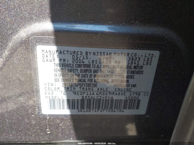 Продажа на аукционе авто 2015 Nissan Sentra S, vin: 3N1AB7AP5FY286786, номер лота: 45005396
