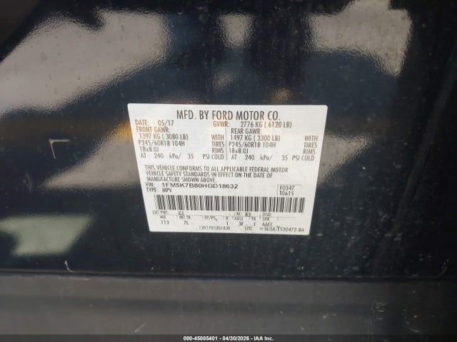 1FM5K7B80HGD18632 Ford Explorer