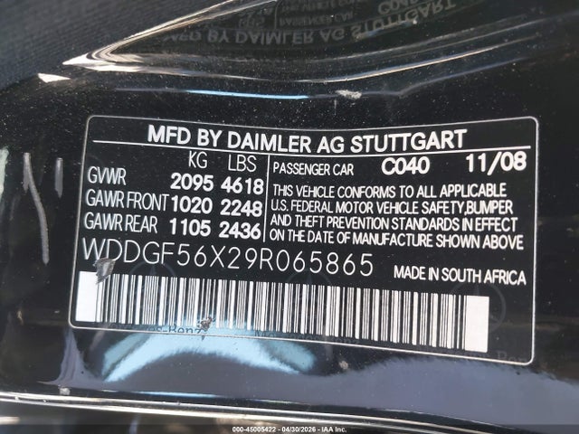 Aukcja sprzedaży 2009 Mercedes-benz C 350 Sport, vin: WDDGF56X29R065865, numer aukcji: 45005422