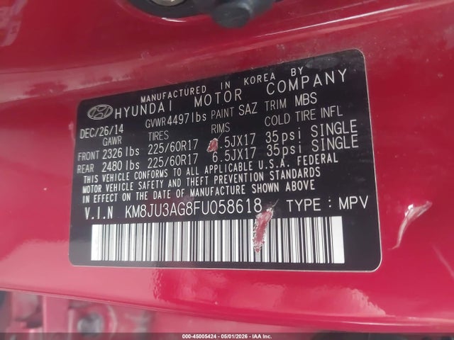 KM8JU3AG8FU058618 Hyundai TUCSON SE
