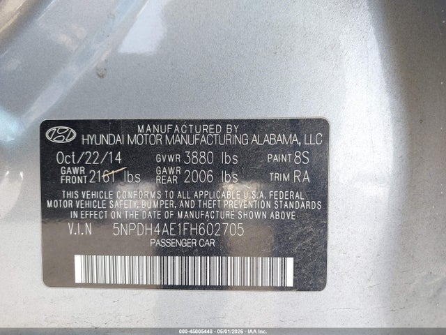 Aukcja sprzedaży 2015 Hyundai Elantra Se, vin: 5NPDH4AE1FH602705, numer aukcji: 45005448
