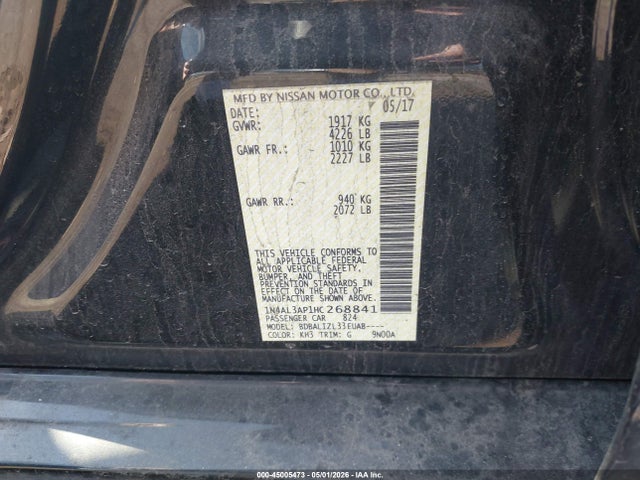 2017 Nissan Altima 2.5 Sv მანქანა იყიდება აუქციონზე, vin: 1N4AL3AP1HC268841, აუქციონის ნომერი: 45005473