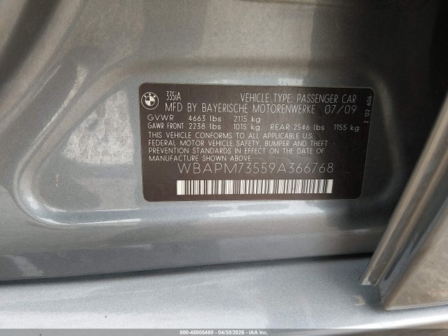 Продажа на аукционе авто 2009 Bmw 335i, vin: WBAPM73559A366768, номер лота: 45005480