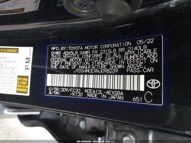 JTDS4MCEXNJ098239 Toyota COROLLA SE