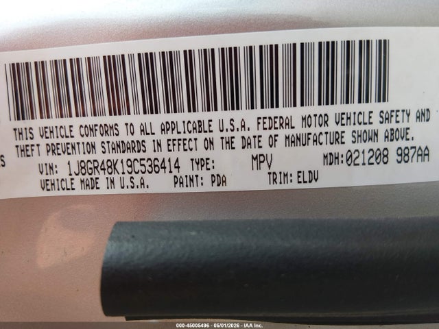 2009 Jeep Grand Cherokee Laredo მანქანა იყიდება აუქციონზე, vin: 1J8GR48K19C536414, აუქციონის ნომერი: 45005496