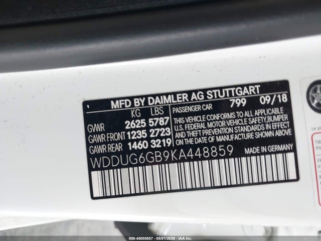 Aukcja sprzedaży 2019 Mercedes-benz S 450, vin: WDDUG6GB9KA448859, numer aukcji: 45005507