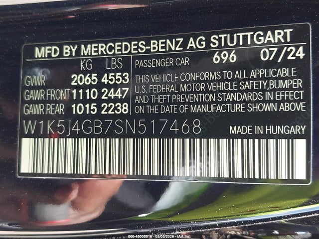 Aukcja sprzedaży 2025 Mercedes-benz Cla 250 Coupe, vin: W1K5J4GB7SN517468, numer aukcji: 45005516
