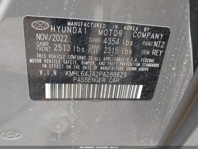 Aukcja sprzedaży 2023 Hyundai Sonata Sel, vin: KMHL64JA2PA288629, numer aukcji: 45005523