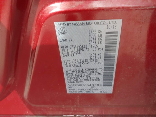 Продажа на аукционе авто 2014 Nissan Pathfinder Hybrid Sl, vin: 5N1CR2MMXEC640584, номер лота: 45005555
