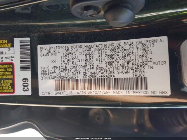 Aukcja sprzedaży 2013 Toyota Tacoma Base V6, vin: 3TMMU4FN9DM056621, numer aukcji: 45005569