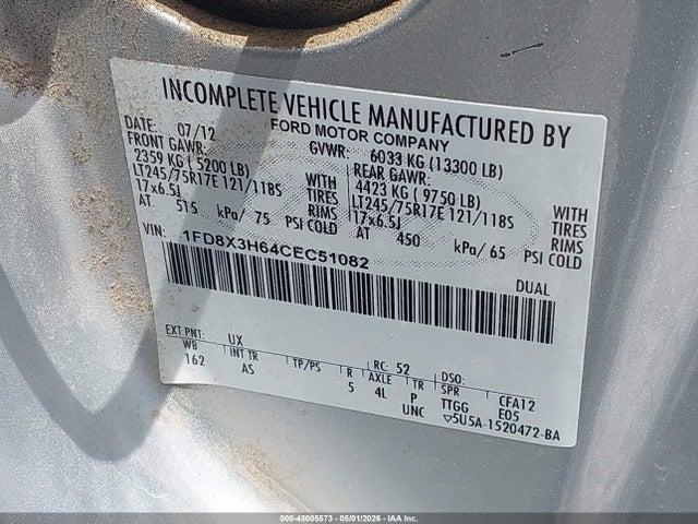 Aukcja sprzedaży 2012 Ford F-350 Chassis, vin: 1FD8X3H64CEC51082, numer aukcji: 45005573