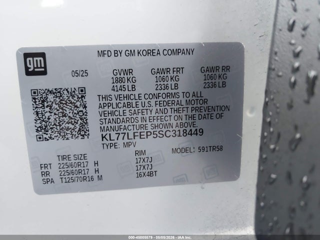Aukcja sprzedaży 2025 Chevrolet Trax Fwd Ls, vin: KL77LFEP5SC318449, numer aukcji: 45005579