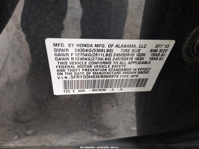 2014 Acura Mdx Advance Pkg W/entertainment Pkg მანქანა იყიდება აუქციონზე, vin: 5FRYD3H83EB004974, აუქციონის ნომერი: 45005584