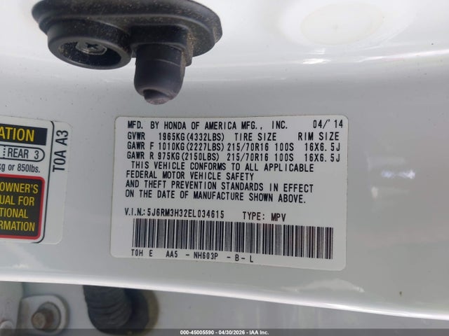 Продаж на аукціоні авто 2014 Honda Cr-v Lx, vin: 5J6RM3H32EL034615, номер лоту: 45005590