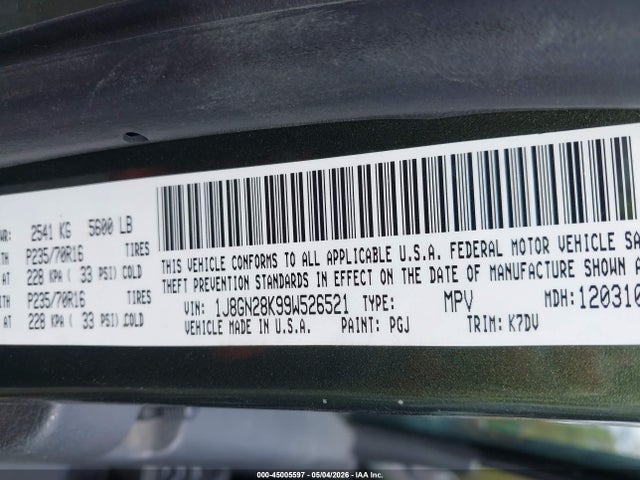 Продажа на аукционе авто 2009 Jeep Liberty Sport, vin: 1J8GN28K99W526521, номер лота: 45005597