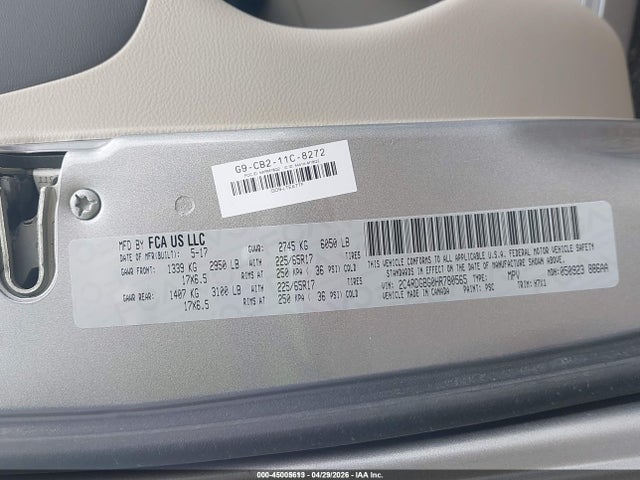 2017 Dodge Grand Caravan Se მანქანა იყიდება აუქციონზე, vin: 2C4RDGBG0HR780565, აუქციონის ნომერი: 45005613