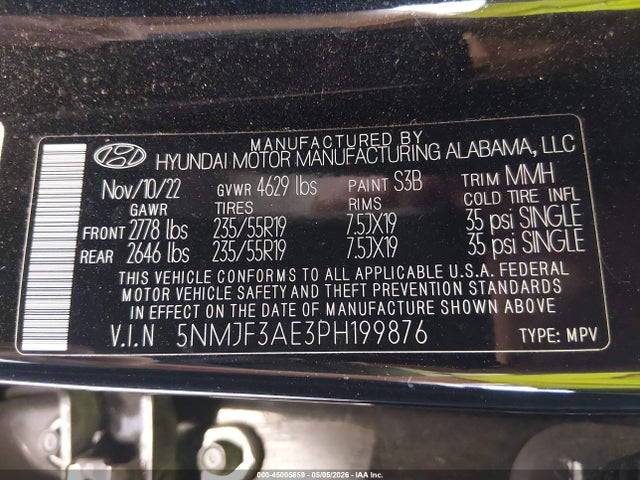 45005659 :رقم المزاد ، 5NMJF3AE3PH199876 vin ، 2023 Hyundai Tucson Sel مزاد بيع