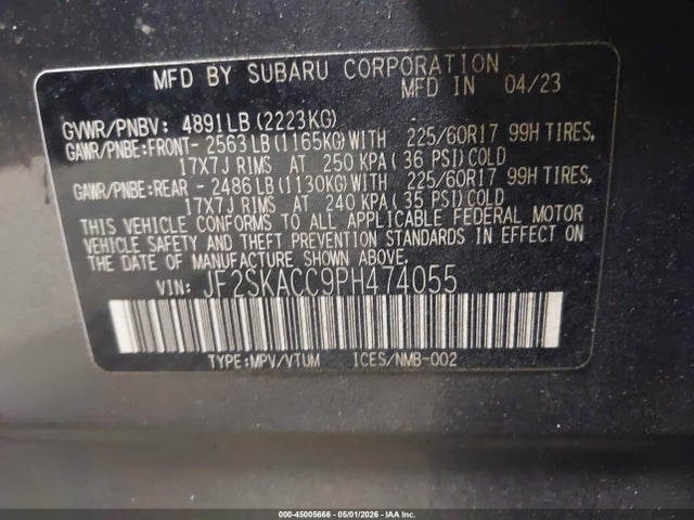 Aukcja sprzedaży 2023 Subaru Forester, vin: JF2SKACC9PH474055, numer aukcji: 45005666