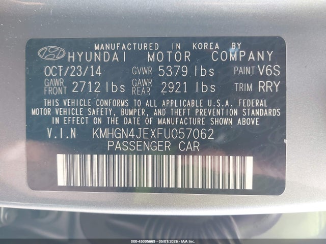 Продажа на аукционе авто 2015 Hyundai Genesis 3.8, vin: KMHGN4JEXFU057062, номер лота: 45005669