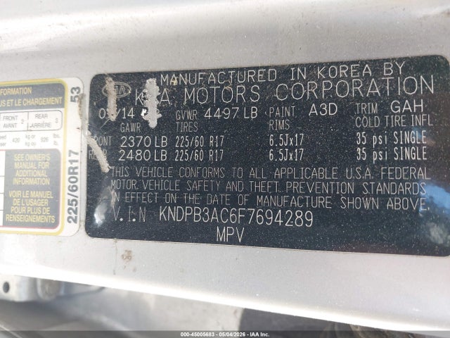 45005683 :رقم المزاد ، KNDPB3AC6F7694289 vin ، 2015 Kia Sportage Lx مزاد بيع