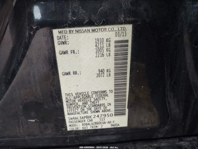 Продаж на аукціоні авто 2013 Nissan Altima 2.5 Sl, vin: 1N4AL3AP8DC247950, номер лоту: 45005694