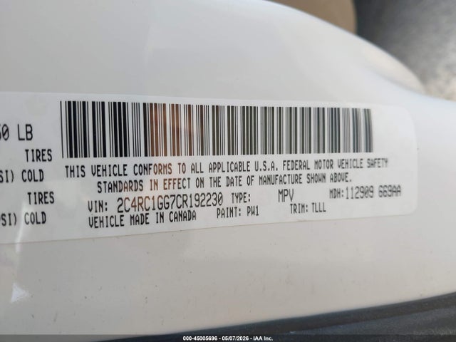 2012 Chrysler Town & Country Limited მანქანა იყიდება აუქციონზე, vin: 2C4RC1GG7CR192230, აუქციონის ნომერი: 45005696