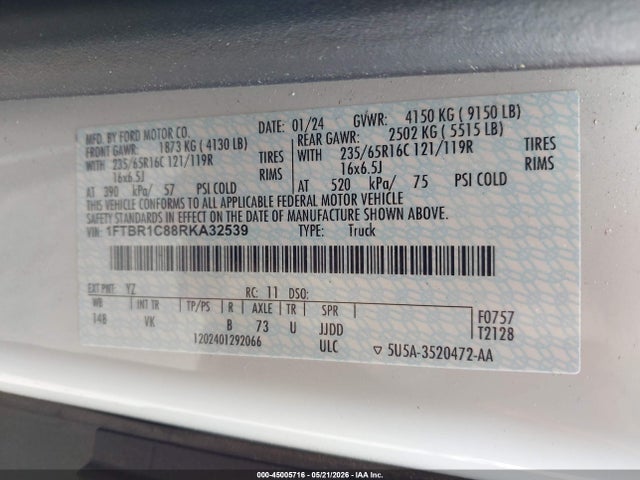 Ford Transit-250 2024 1FTBR1C88RKA32539 Image 9