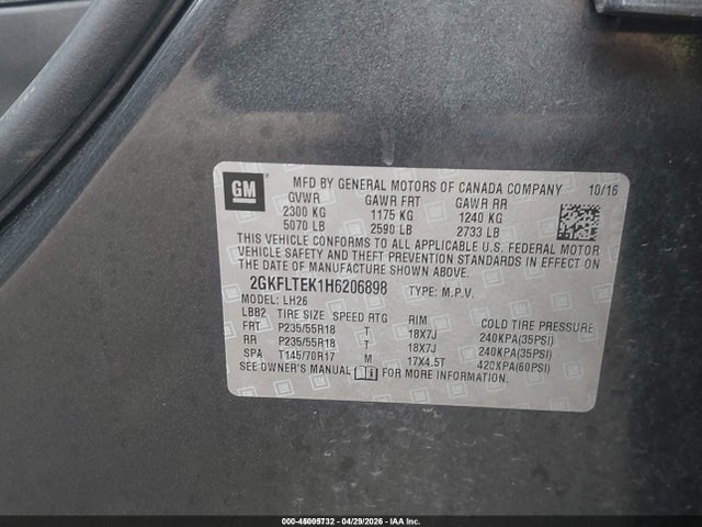 Aukcja sprzedaży 2017 Gmc Terrain Sle-2, vin: 2GKFLTEK1H6206898, numer aukcji: 45005732