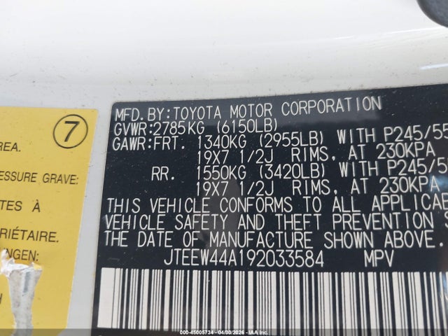 45005734 :رقم المزاد ، JTEEW44A192033584 vin ، 2009 Toyota Highlander Hybrid Limited مزاد بيع
