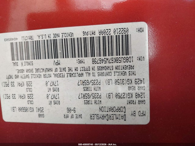 45005745 :رقم المزاد ، 1D8GU58K67W546798 vin ، 2007 Dodge Nitro Slt/rt مزاد بيع