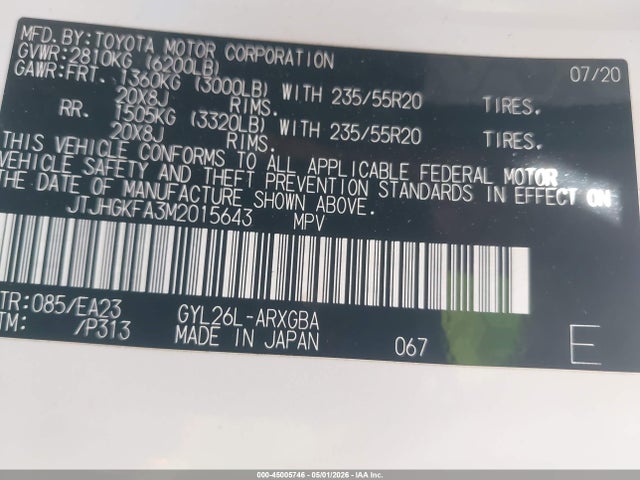 Продаж на аукціоні авто 2021 Lexus Rx 450hl, vin: JTJHGKFA3M2015643, номер лоту: 45005746