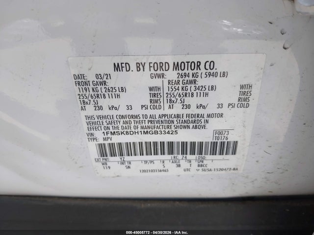Ford EXPLORER XLT 2021 1FMSK8DH1MGB33425 Image 9