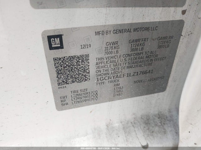 Продажа на аукционе авто 2020 Chevrolet Silverado 1500 4wd Double Cab Standard Bed Wt, vin: 1GCRYAEF1LZ176641, номер лота: 45005799