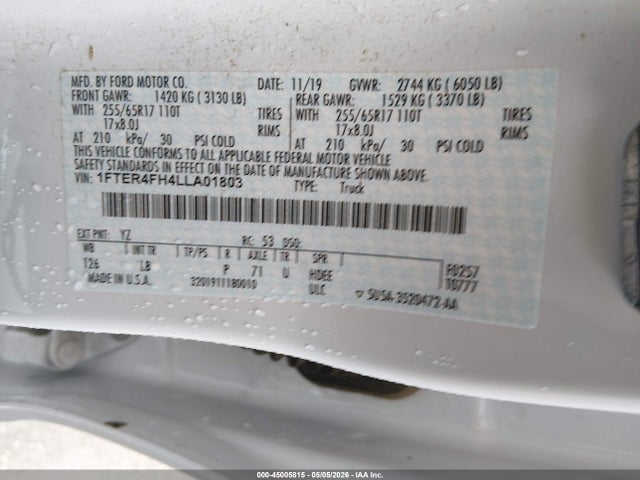 Продаж на аукціоні авто 2020 Ford Ranger Xlt, vin: 1FTER4FH4LLA01803, номер лоту: 45005815