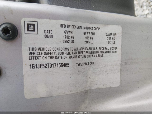 Aukcja sprzedaży 2001 Chevrolet Cavalier Ls, vin: 1G1JF52T917156465, numer aukcji: 45005818