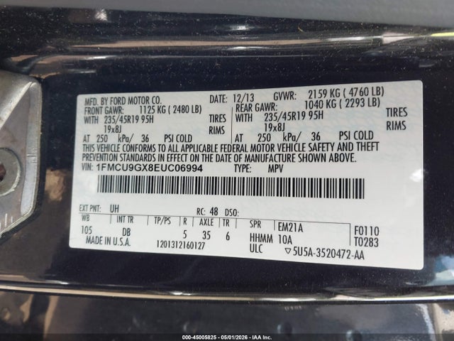 45005825 :رقم المزاد ، 1FMCU9GX8EUC06994 vin ، 2014 Ford Escape Se مزاد بيع
