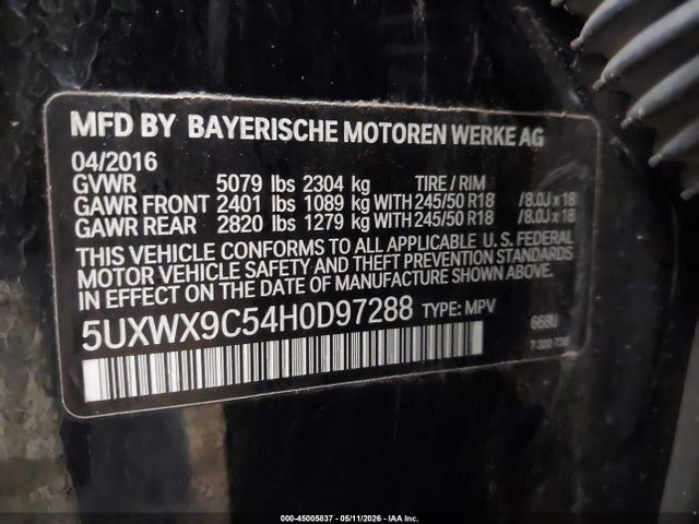 Aukcja sprzedaży 2017 Bmw X3 Xdrive28i, vin: 5UXWX9C54H0D97288, numer aukcji: 45005837