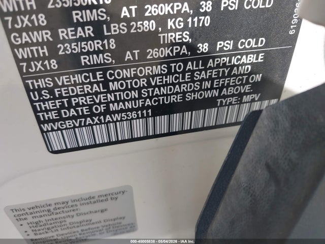 Продаж на аукціоні авто 2010 Volkswagen Tiguan Sel, vin: WVGBV7AX1AW536111, номер лоту: 45005838