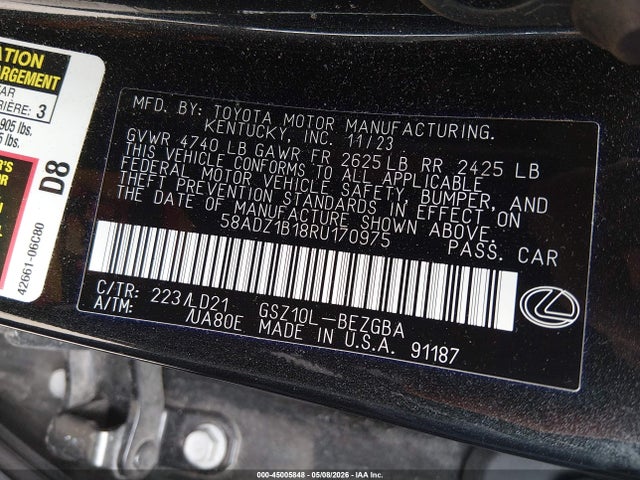 Aukcja sprzedaży 2024 Lexus Es 350, vin: 58ADZ1B18RU170975, numer aukcji: 45005848