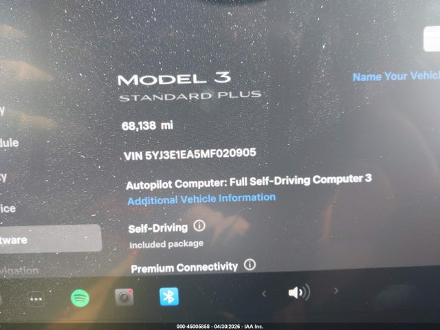 5YJ3E1EA5MF020905 Tesla Model 3 Standard Range Plus Rear-wheel Drive