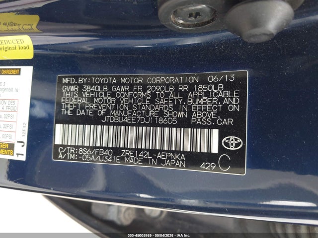 Aukcja sprzedaży 2013 Toyota Corolla Le, vin: JTDBU4EE7DJ118605, numer aukcji: 45005869
