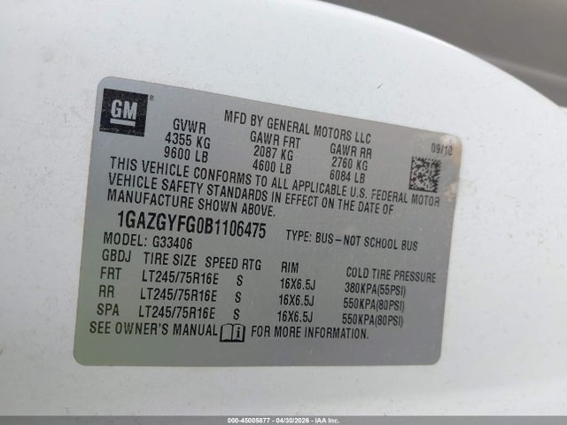Aukcja sprzedaży 2011 Chevrolet Express 3500 Lt, vin: 1GAZGYFG0B1106475, numer aukcji: 45005877