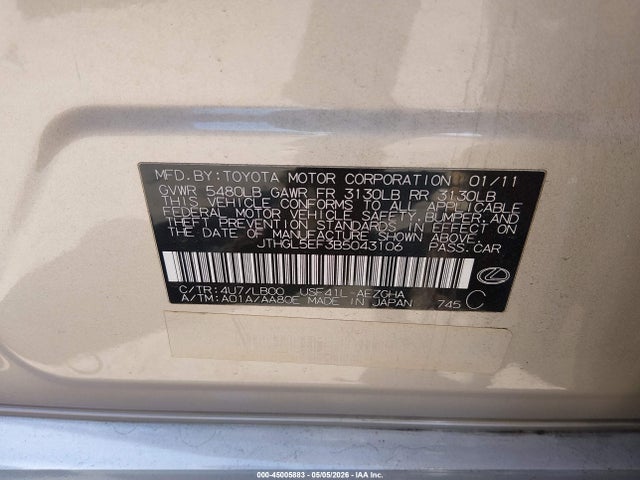Продаж на аукціоні авто 2011 Lexus Ls 460 L, vin: JTHGL5EF3B5043106, номер лоту: 45005883