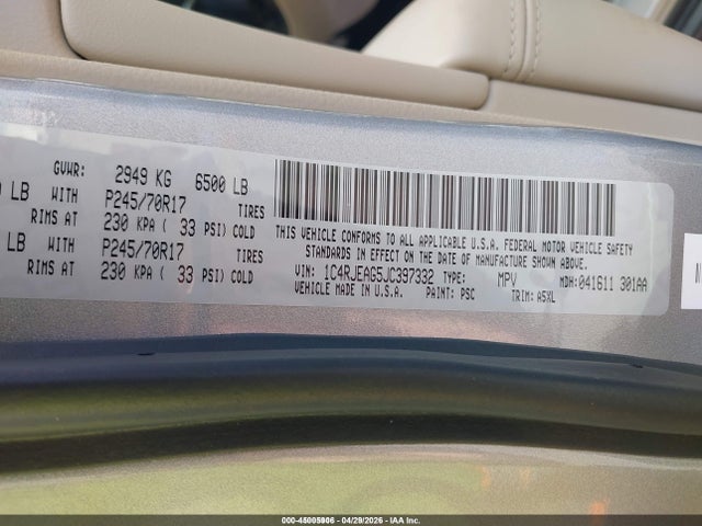 1C4RJEAG5JC397332 Jeep Grand Cherokee Laredo E 4x2