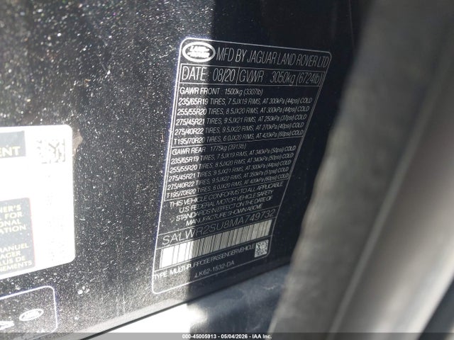 Aukcja sprzedaży 2021 Land Rover Range Rover Sport Hse Silver Edition Mhev, vin: SALWR2SU8MA749732, numer aukcji: 45005913