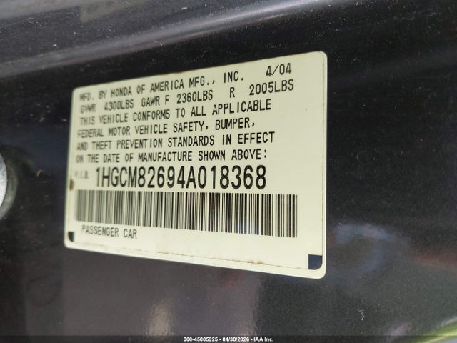 Продаж на аукціоні авто 2004 Honda Accord 3.0 Ex, vin: 1HGCM82694A018368, номер лоту: 45005925