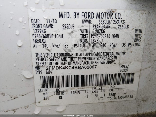 Продаж на аукціоні авто 2011 Ford Edge Limited, vin: 2FMDK4KC4BBA62007, номер лоту: 45005929