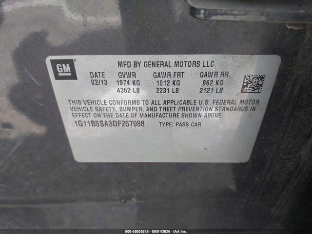 Продажа на аукционе авто 2013 Chevrolet Malibu 1ls, vin: 1G11B5SA3DF257988, номер лота: 45005938